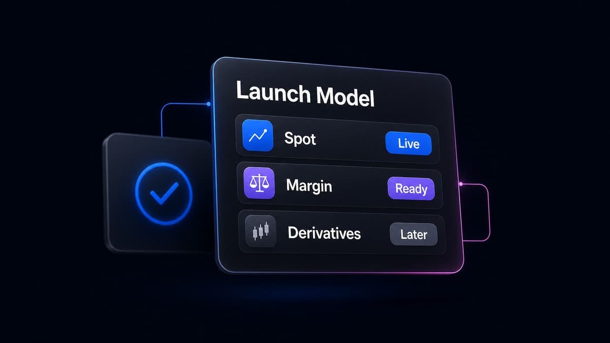 A launch model card with spot live, margin ready and derivatives held for later