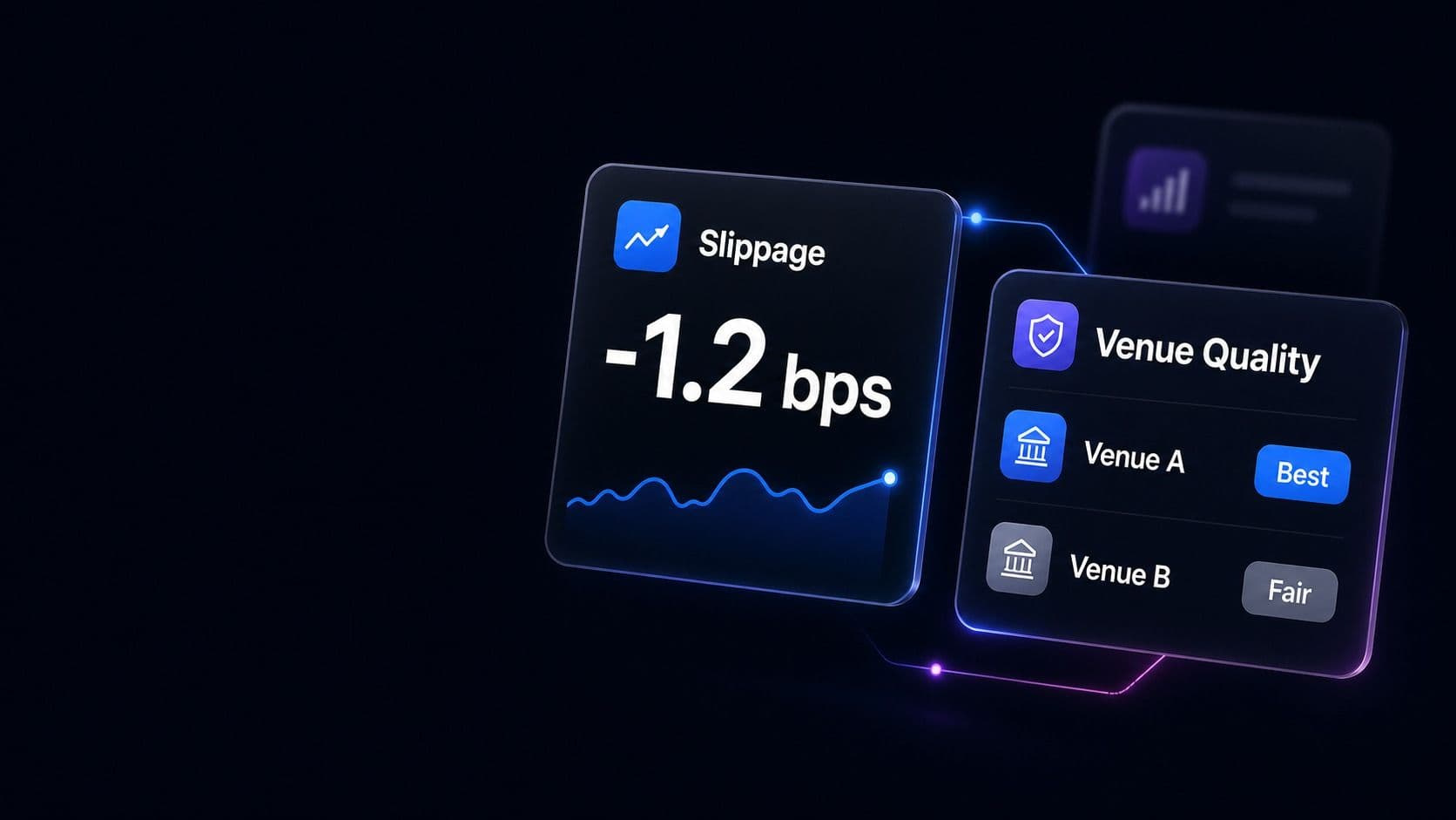 A slippage reading of minus 1.2 basis points beside a venue quality comparison