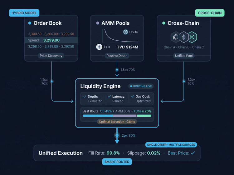 Hybrid Order Book + AMM Model